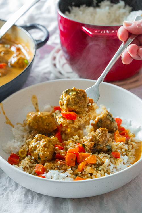 Coconut curry pork meatballs